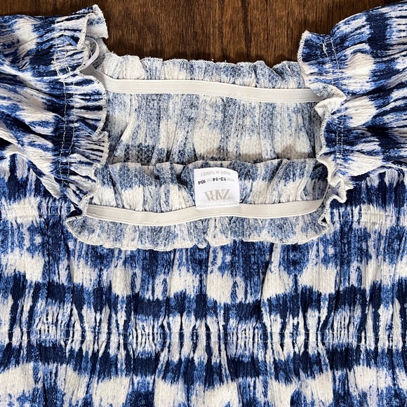 NWOT Zara Girls Kids Blue Tie-Dye cropped Puff Sleeve Top 10/12 13/14 - Picture 14 of 15